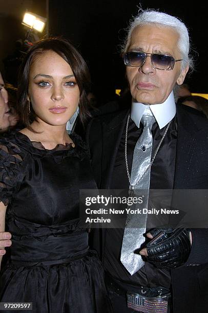 Actress Lindsay Lohan gets together with designer Karl Lagerfeld at the opening of Fendi's new flagship store on Fifth Ave.