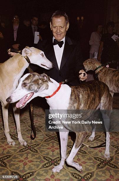 Actor Tony Randall wrangles some greyhounds at Bide-A-Wee's Gala 2001: Have a Heart dinner at the Pierre hotel. The annual black-tie charity event...