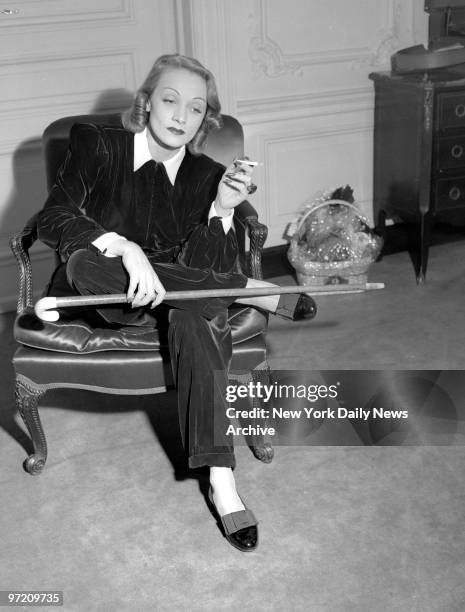 Actress Marlene Dietrich in her room at the St. Regis Hotel in New York City.
