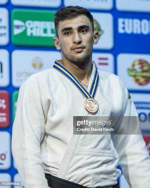 Under 100kg bronze medallist, Zelym Kotsoiev of Azerbaijan during day three of the 2018 Tel Aviv European Judo Championships at the Tel Aviv...