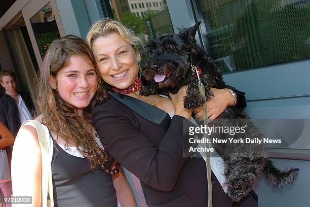 Actress Tatum O'Neal, daughter Emily and their dog, Lena, attend a fourth birthday party for Romeo, author Kim Hastreiter's white Dandie Dinmont...