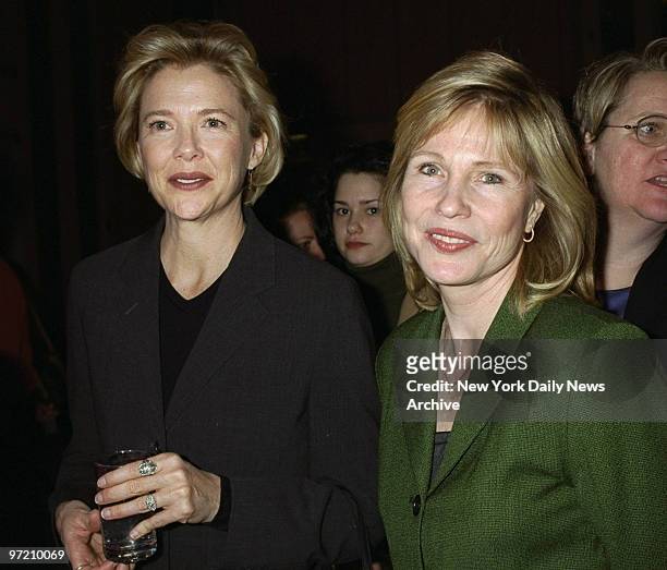 Actress Annette Bening and Donna Hanover get together at the New York Women in Film & Television luncheon at the Hilton Hotel. Bening was honored...