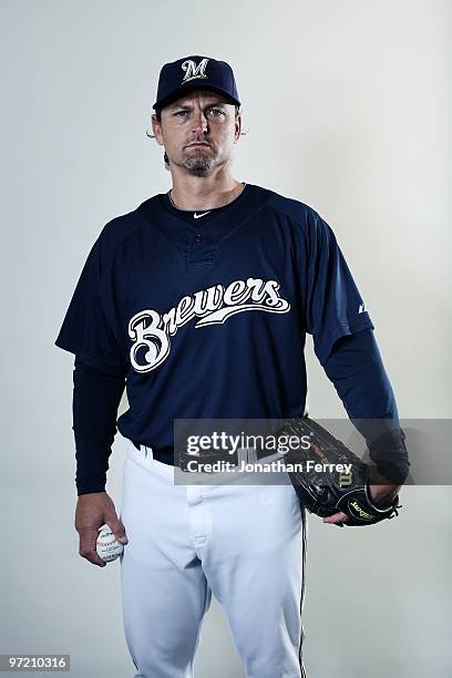 Trevor Hoffman poses for a portrait during the Milwaukee Brewers Photo Day at the Maryvale Baseball Park on March 1, 2010 in Maryvale, Arizona.