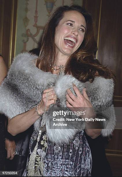 Actress Andie MacDowell is on hand at the Trophee des Art gala put on by the French Institute Alliance Francaise at the Pierre Hotel.