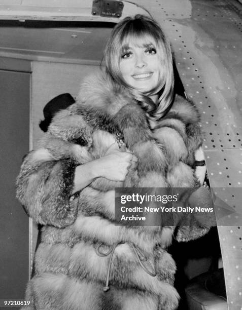 Actress Sharon Tate arriving at JFK in New York.