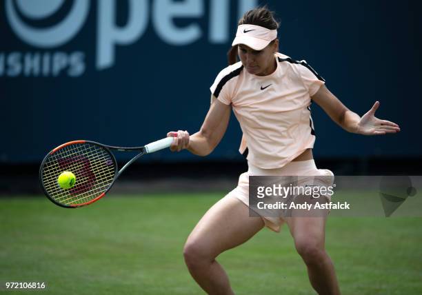 Veronika Kudermetova of Russia competes in her women's singles match against Anett Kontaveit of Estonia during day two of the 2018 Libema Open on...