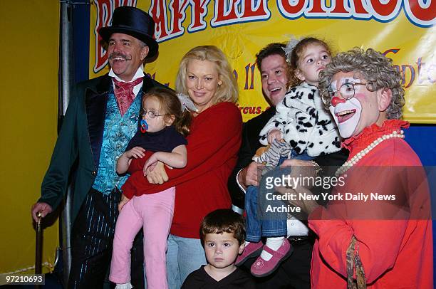 Actress Cathy Moriarty, husband Joseph Gentile and children Annabella, Joey and Cathy meet up with emcee Dinny McGuire and Grandma the clown during...