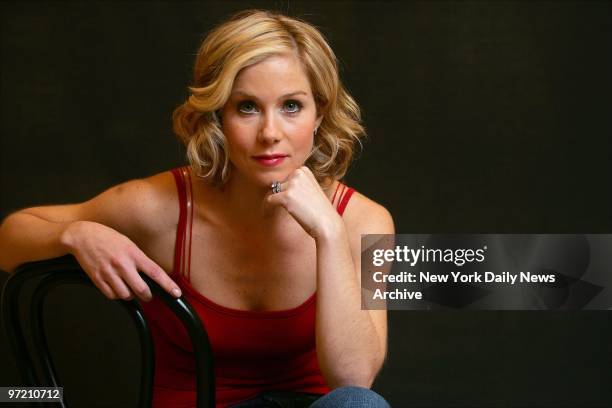 Actress Christina Applegate relaxes in a studio at 229 W. 42nd St. After a rehearsal for her upcoming show. She'll make her Broadway debut in the...