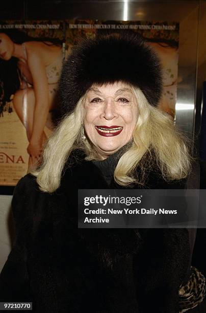 Actress Sylvia Miles arrives for the premiere of the movie "Malena" at the Paris Theater.