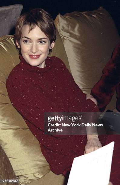 Actress Winona Ryder backstage at performance of "The Vagina Monologues" at Manhattan Center.