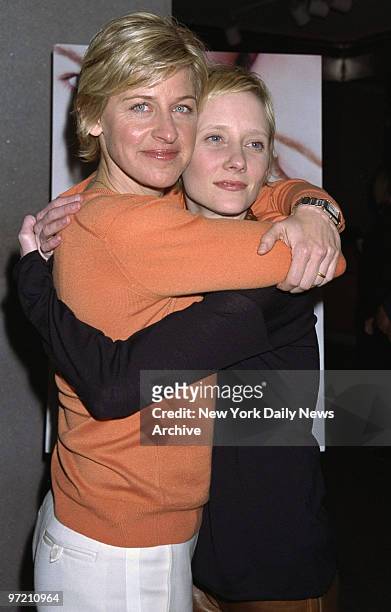 Actresses Ellen DeGeneres and Anne Heche embrace at the premiere of the TV movie "If These Walls Could Talk 2" at the Museum of Modern Art. Degeneres...