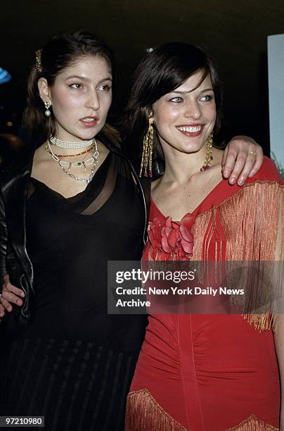 Actresses Lola Schnabel and Milla Jovovich get together at the premiere of the movie "Before Night Falls" at Clearview Chelsea West Cinemas.