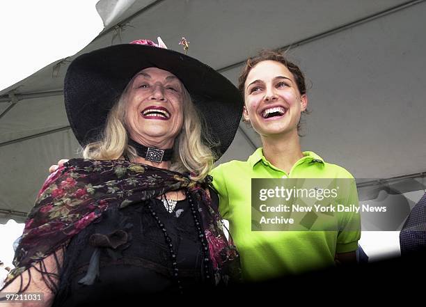 Actresses Sylvia Miles and Natalie Portman are on hand to watch the first day of the Mercedes-Benz Polo Challenge at the Hayground in Bridgehampton,...