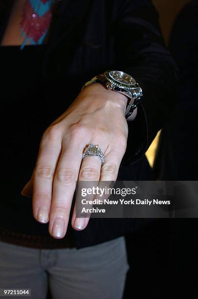 Actress-model Vanessa Haydon shows the 4-carat diamond engagement ring presented to her by fiancee Donald Trump Jr. At a jewelry shop in a Short...