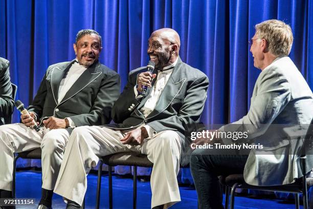 Ron Tyson, Otis Williams and Bob Santelli speak during The Drop: The Temptations at The GRAMMY Museum on June 11, 2018 in Los Angeles, California.