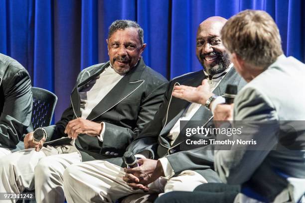 Ron Tyson, Otis Williams and Bob Santelli speak during The Drop: The Temptations at The GRAMMY Museum on June 11, 2018 in Los Angeles, California.