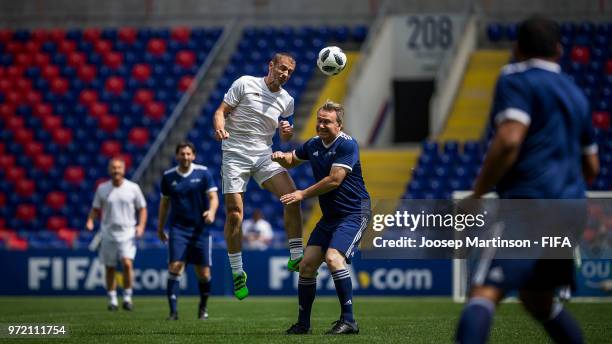 Aleksander Ceferin of UEFA heads the ball during the FIFA Congress Delegation Football Tournament at CSKA Arena during the on June 12, 2018 in...