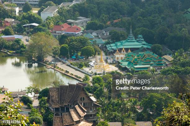 An aerial view of Mae Hong Son from Wat Phra That Doi Kong Mu temple which overlooks the small town from one of the surrounding hills.