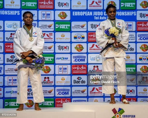 Under 78kg medallists L-R: Silver; former World champion Audrey Tcheumeo of France and Gold; Madeleine Malonga also of France during day three of the...