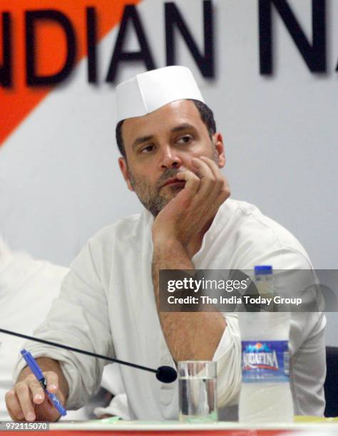 President of the Indian National Congress, Rahul Gandhi during meeting with Congress Seva Dal workers at AICC in New Delhi.