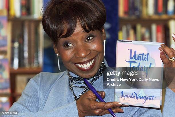 African-American inspirational author Iyanla Vanzant is on hand to autograph her book "Until Today!" at Borders Books in the World Trade Center.