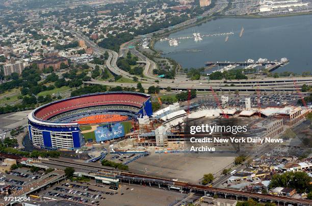 Aerial view of the New York Mets' new ballpark Citi Field as it's under construction next to the Mets' current home field, Shea Stadium.