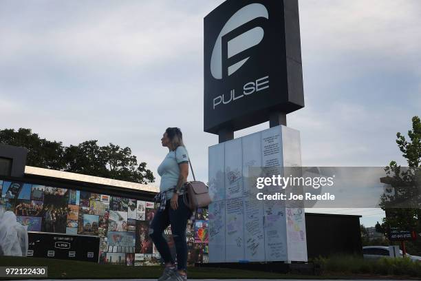 Sondra Rae visits the memorial to the 49 shooting victims setup at the Pulse nightclub where the shootings took place two years ago on June 12, 2018...