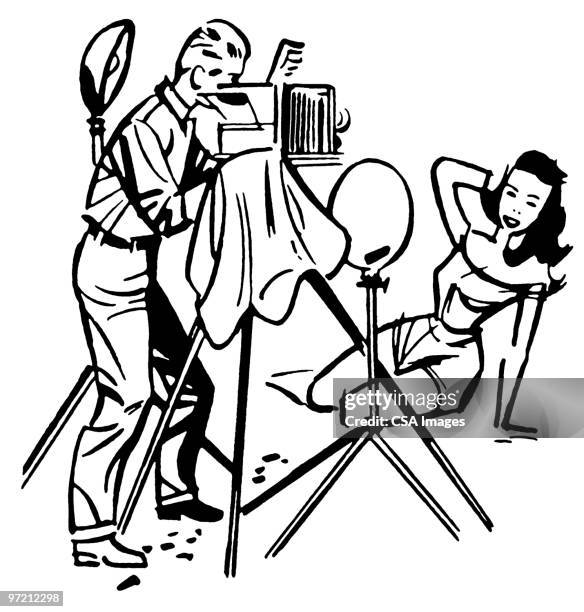 photograph - female camera operator stock illustrations