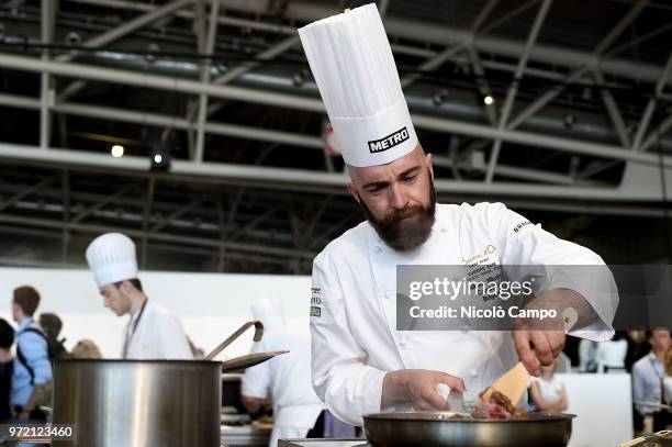 Nikola Nikolov of Bulgaria cooks during the Europe 2018 Bocuse d'Or International culinary competition. Best ten teams will access to the world final...