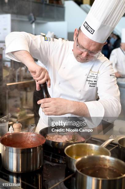 Andrey Matuha of Russia cooks during the Europe 2018 Bocuse d'Or International culinary competition. Best ten teams will access to the world final in...