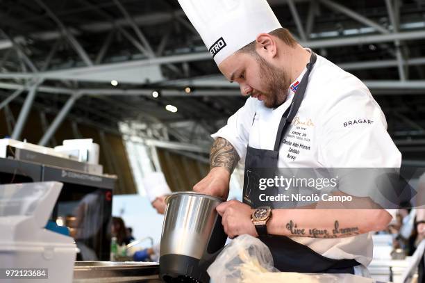 Christian Andre Pettersen of Norway cooks during the Europe 2018 Bocuse d'Or International culinary competition. Best ten teams will access to the...