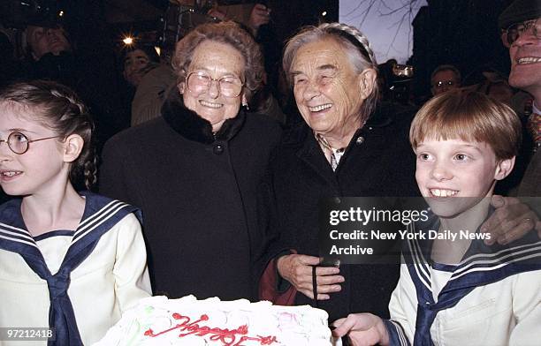 Agathe von Trapp is joined by her sister Maria at opening night of "The Sound of Music" at the Martin Beck Theater. Agathe was celebrating her 85th...