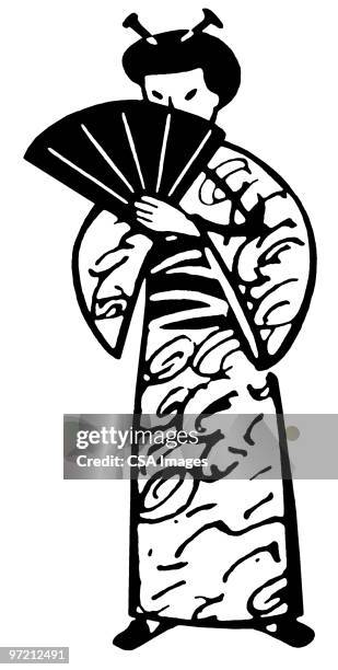 geisha - hand fan stock illustrations
