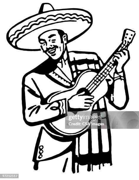 stockillustraties, clipart, cartoons en iconen met mexican guitarist - latin music