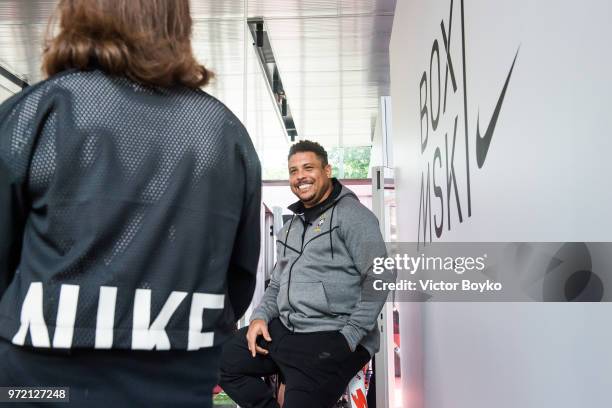 Ronaldo attends the opening of Box MSK at Gorky Park on June 12, 2018 in Moscow, Russia. Brazil football icon Ronaldo and Russia legend Andrey...
