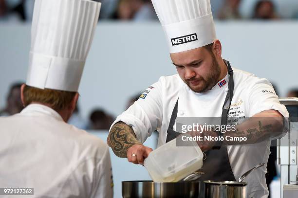 Christian Andre Pettersen of Norway cooks during the Europe 2018 Bocuse d'Or International culinary competition. Best ten teams will access to the...