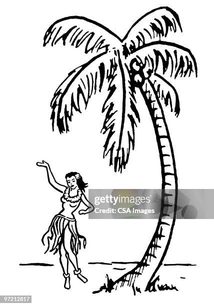 hula girl - luau stock illustrations