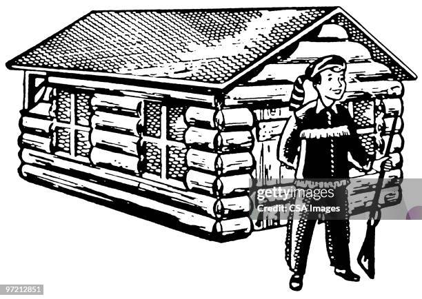 daniel boone - log cabin illustration stock illustrations