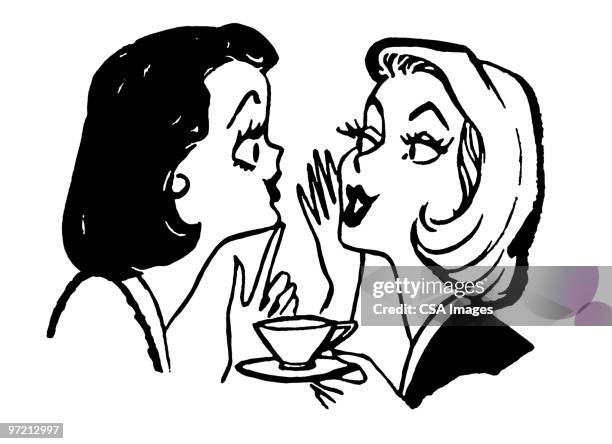 bildbanksillustrationer, clip art samt tecknat material och ikoner med women talking over coffee - tea cup