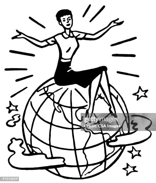 illustrations, cliparts, dessins animés et icônes de woman sitting on top of the world - top of the world