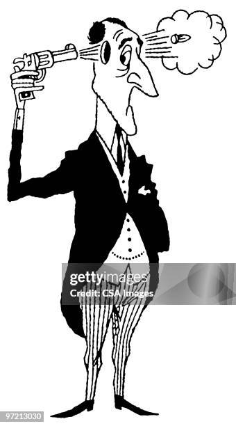 man shooting himself in the head - servant stock illustrations