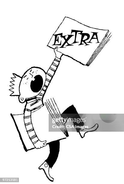 extra edition - zeitungsausträger stock-grafiken, -clipart, -cartoons und -symbole