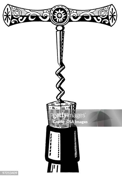 corkscrew - champagne cork stock illustrations