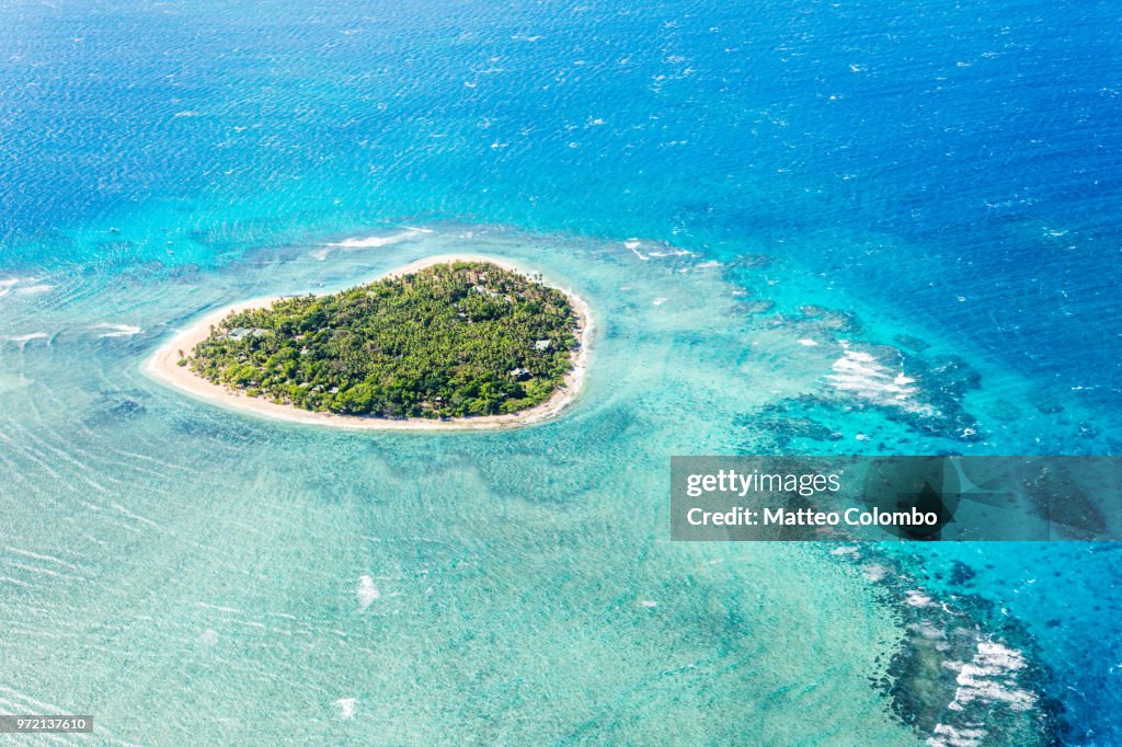 Aerial view of Tavarua, heart shaped island, Mamanucas, Fiji