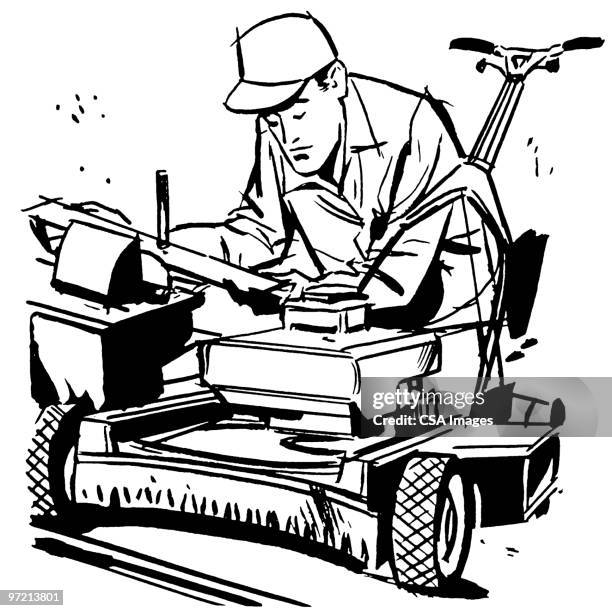 lawn mower repairman - lawn mower stock illustrations