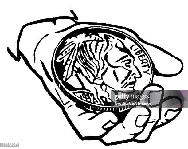 money in hand - nickel stock illustrations