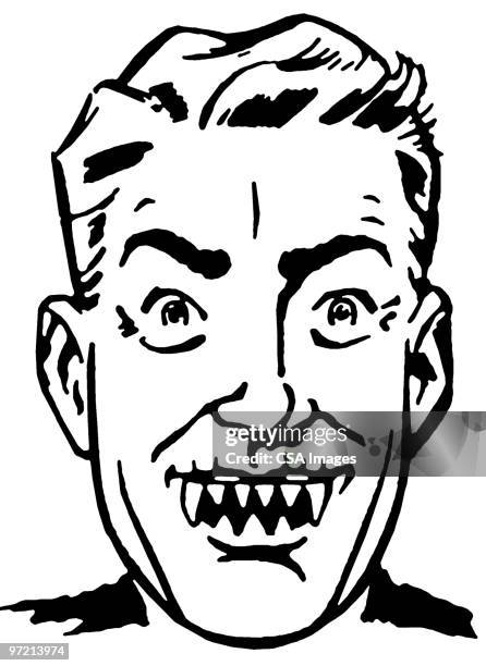 man with sharp teeth - fake vampire teeth stock illustrations