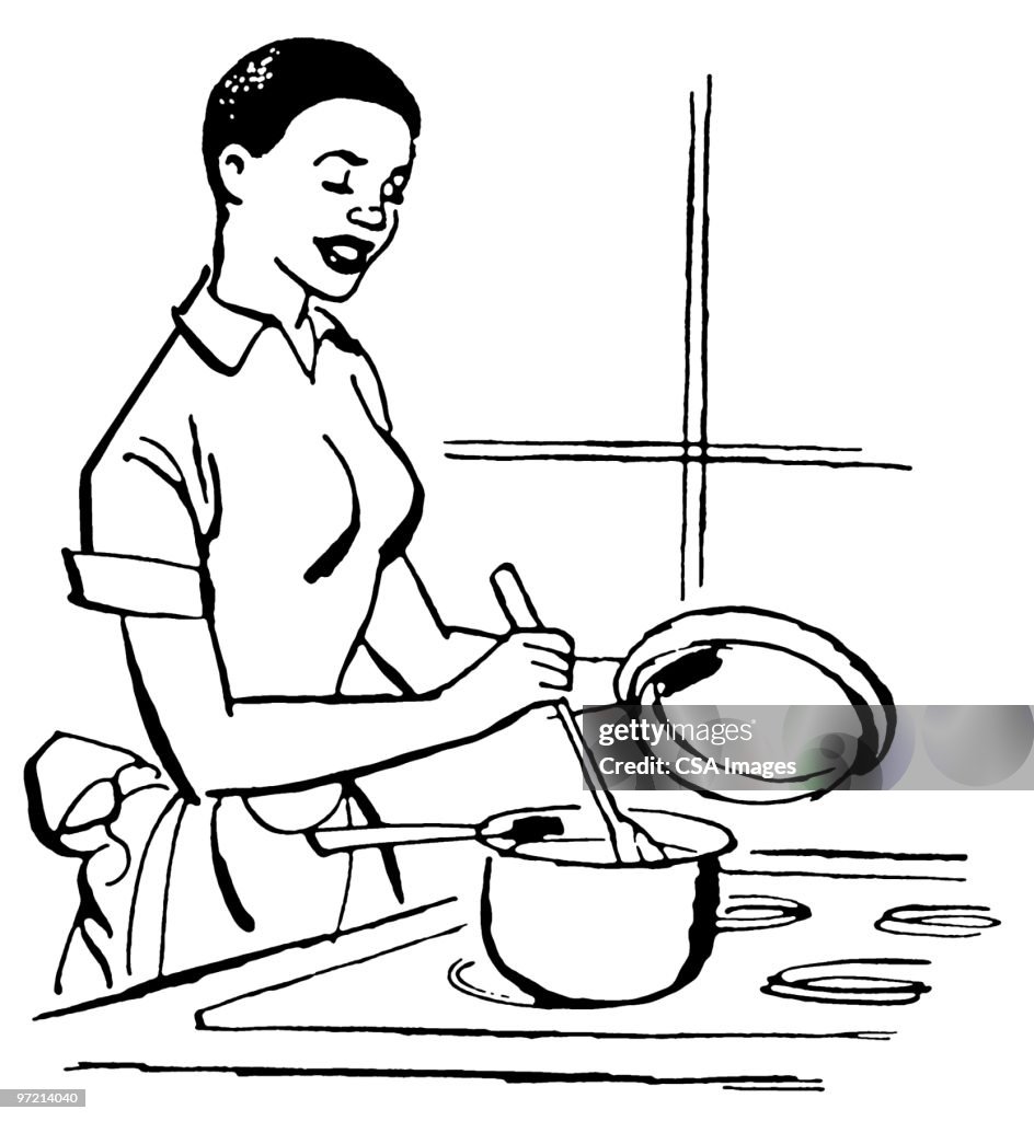 Cooking Graphics Shadow Girl Cooking Clipart Black And White