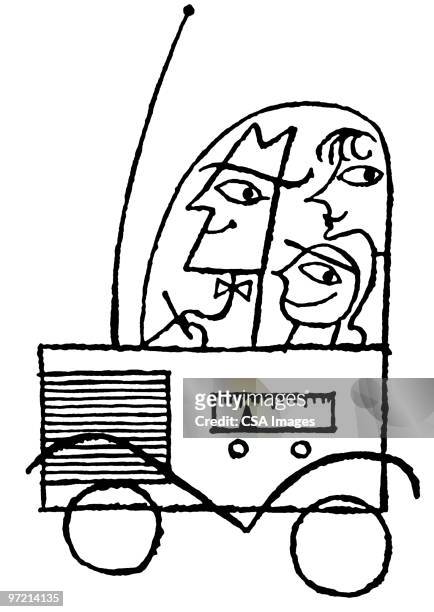 family riding in small car - hi fi stock illustrations