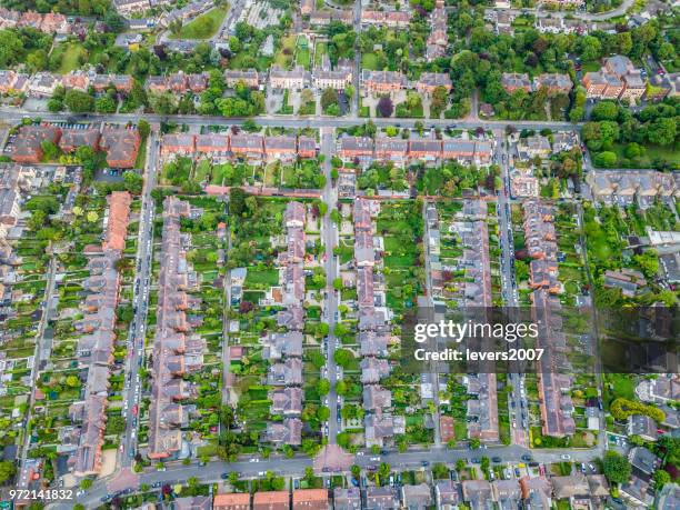 aerial view of houses, dublin, ireland. - dublin aerial stock pictures, royalty-free photos & images